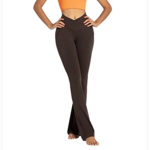 SUNZEL 30'' Flare Leggings for Women with Pockets Java Brown Size Medium GUC